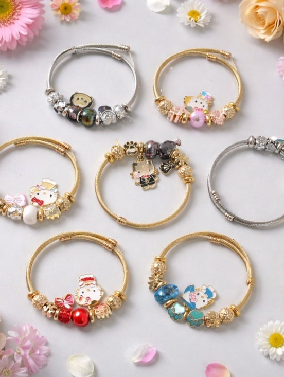 Jewelry - Children's Jewelry- Yellow Gold Flled Pink FloralCharmBangle-Each Bangle Cost$15